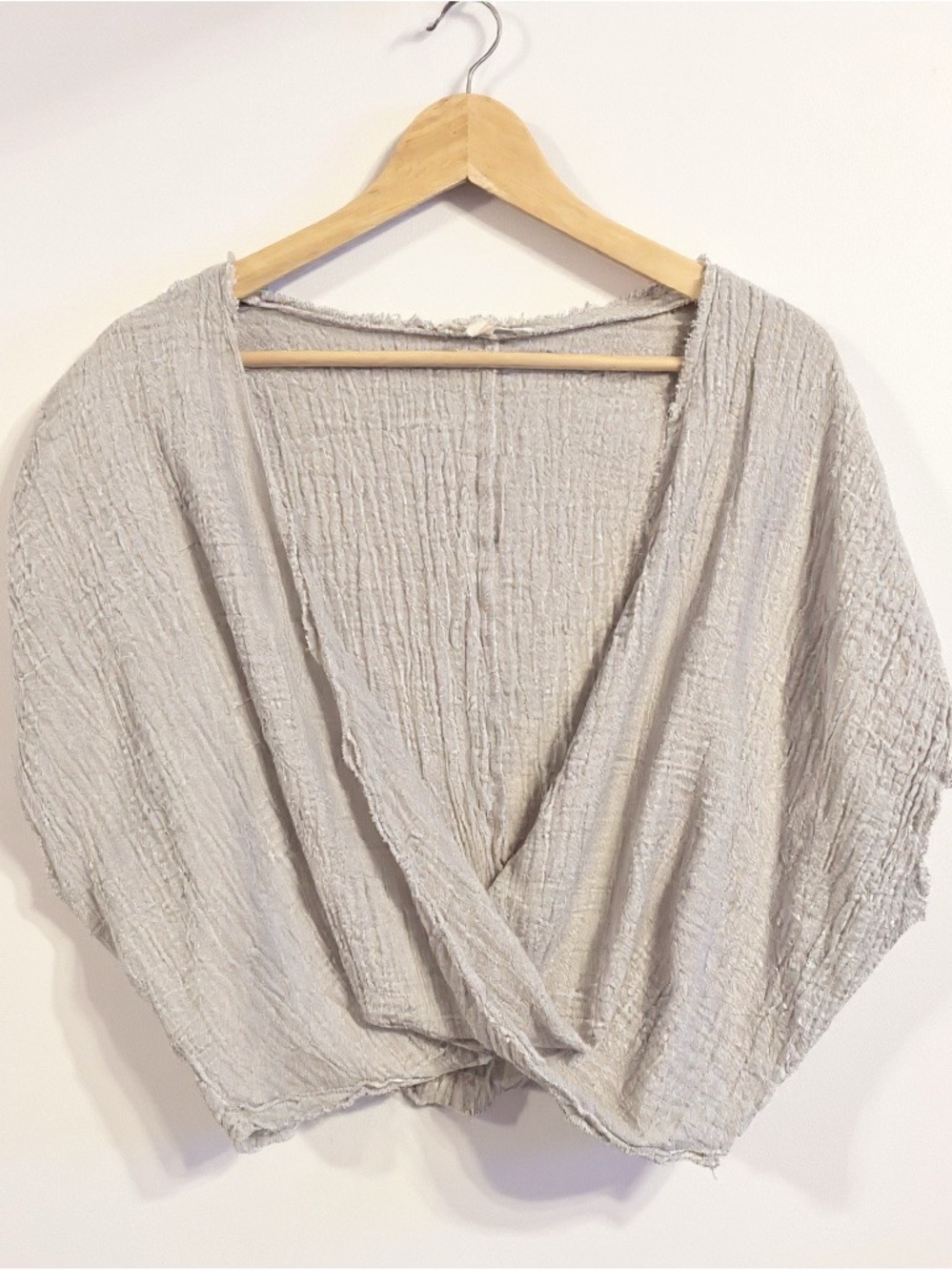 Light Taupe Crinkle Wrap Blouse - Relaxed V-Neck Top